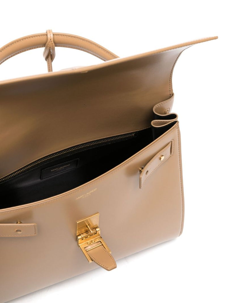 Neutral Fermoir Leather Top Handle Bag