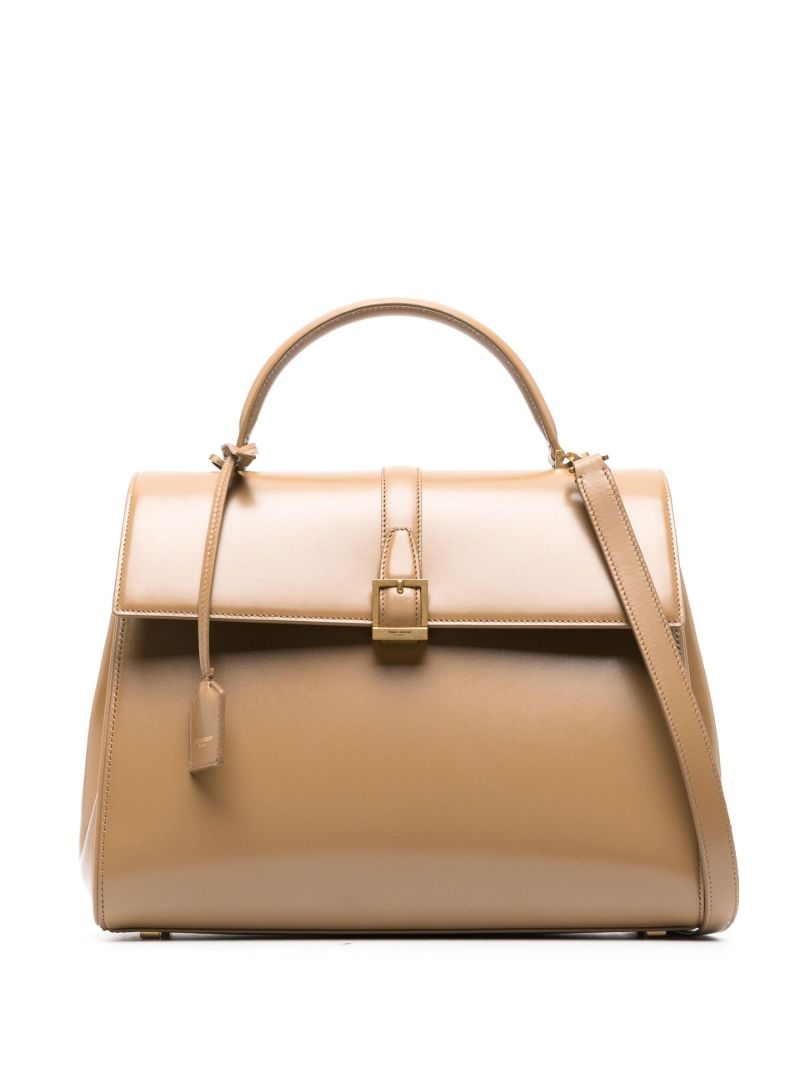 Neutral Fermoir Leather Top Handle Bag