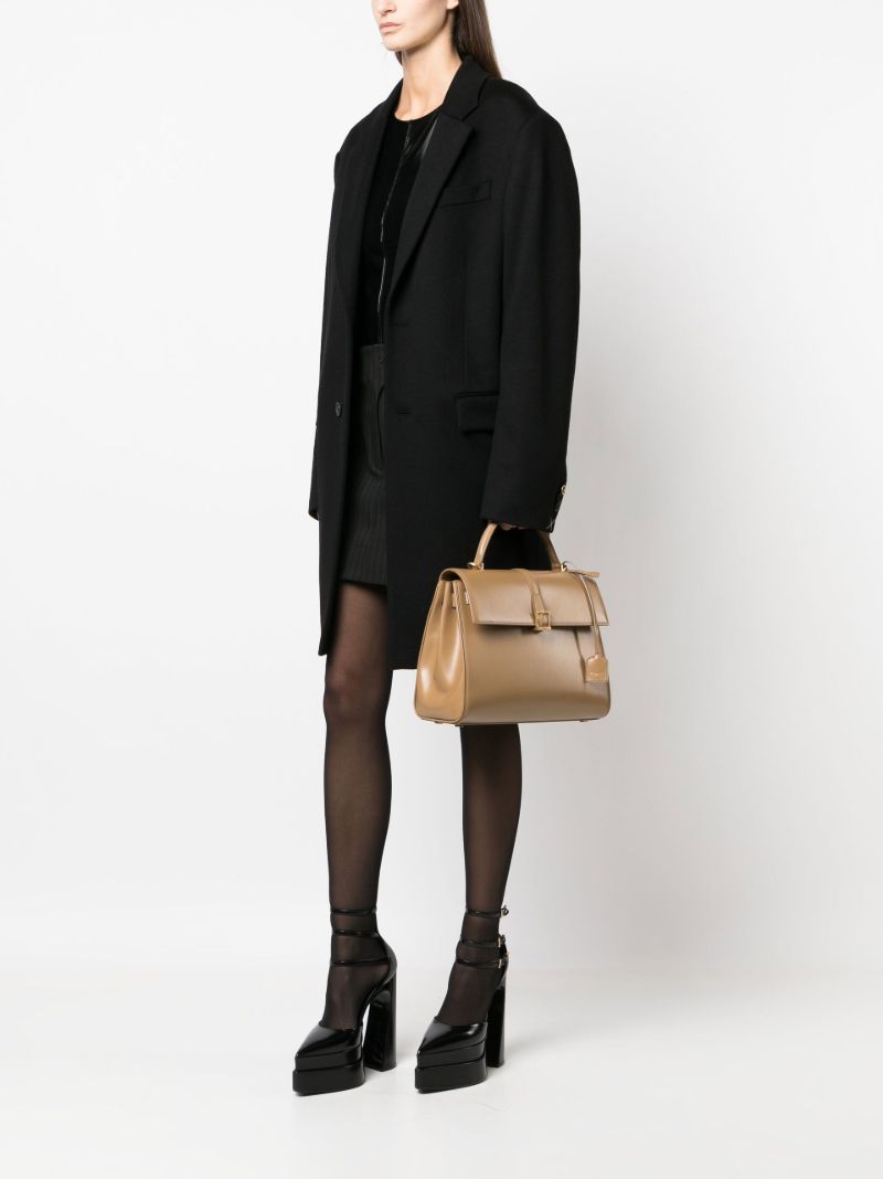 Neutral Fermoir Leather Top Handle Bag