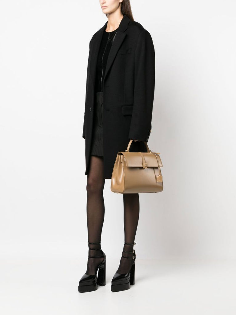 Neutral Fermoir Leather Top Handle Bag