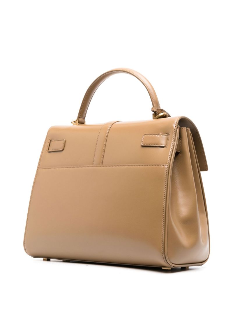 Neutral Fermoir Leather Top Handle Bag