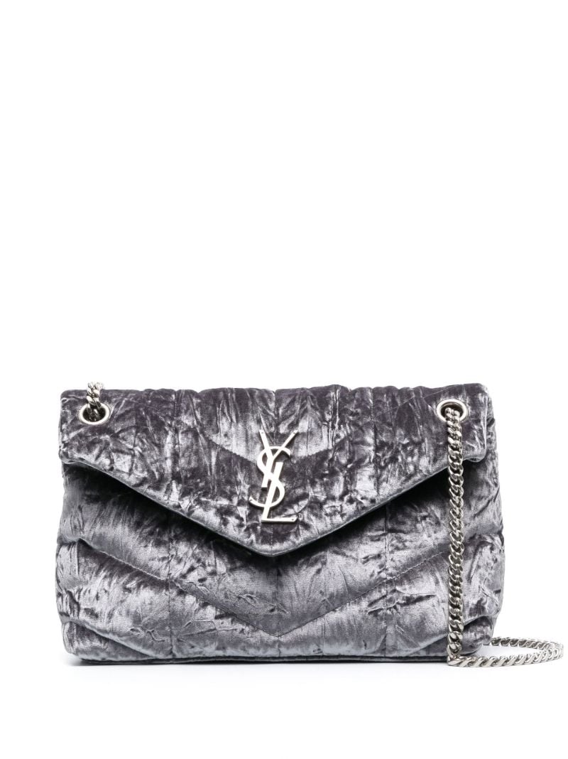 Grey Puffer Small Velvet Shoulder Bag