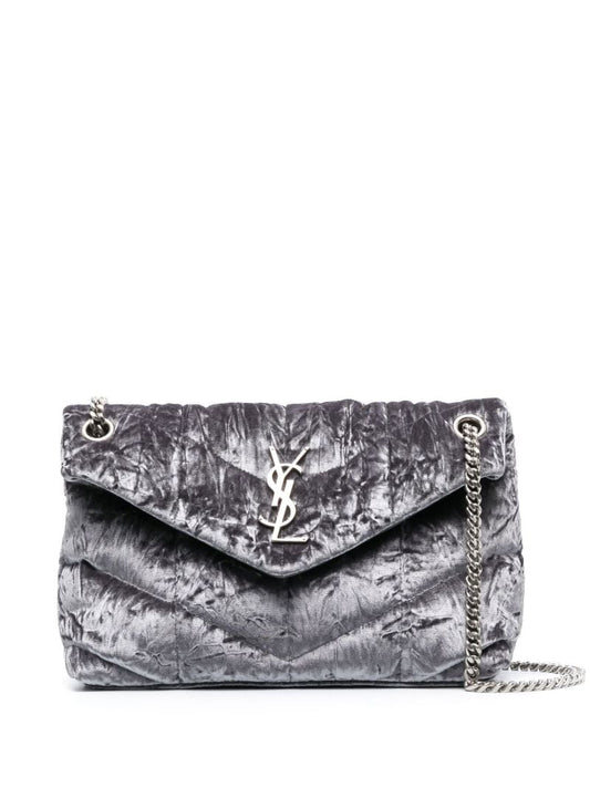 Grey Puffer Small Velvet Shoulder Bag