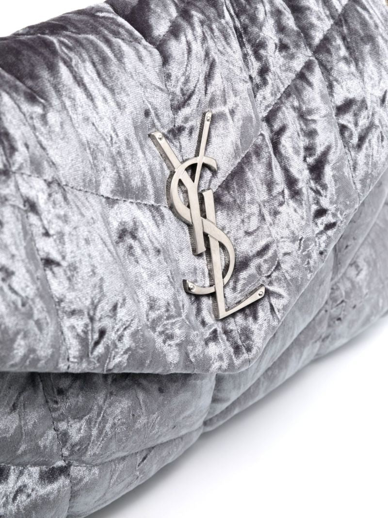 Grey Puffer Small Velvet Shoulder Bag