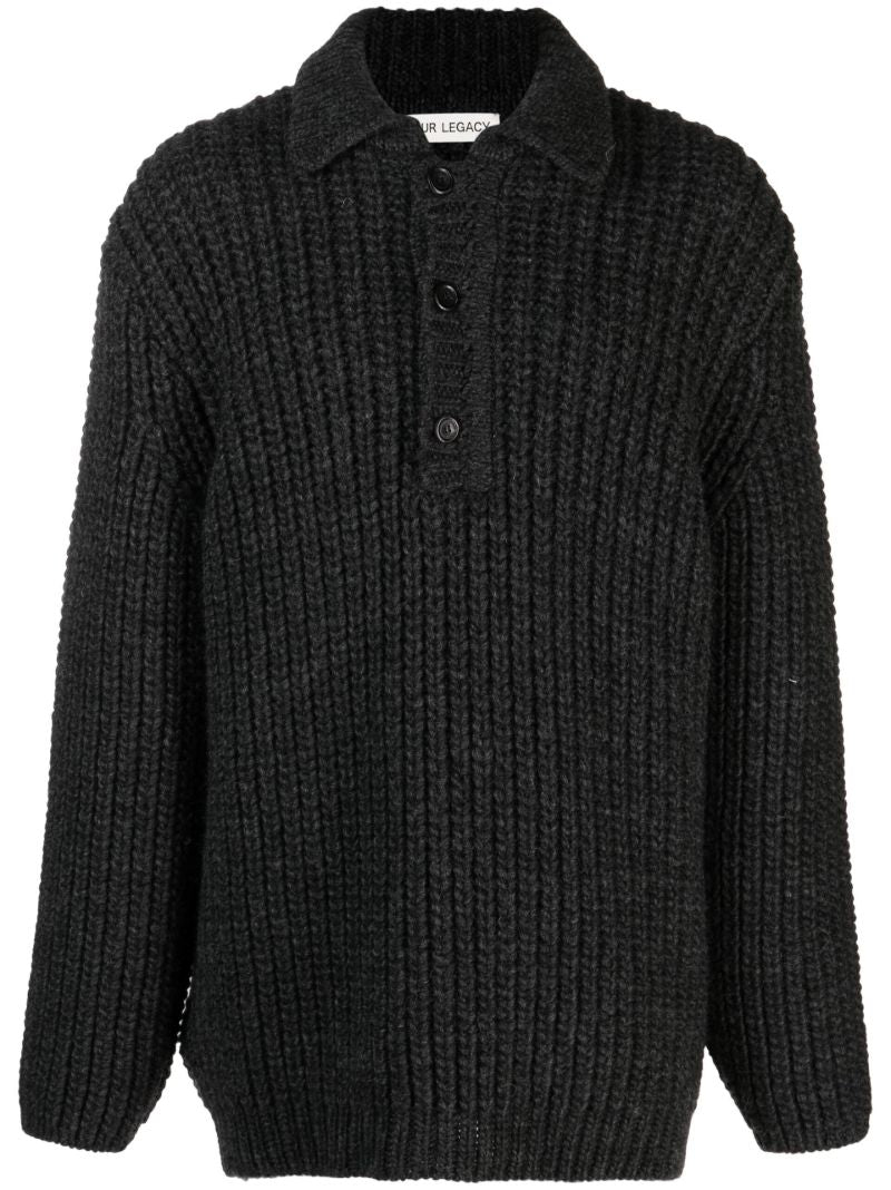 Grey Big Piquet Chunky Wool Jumper