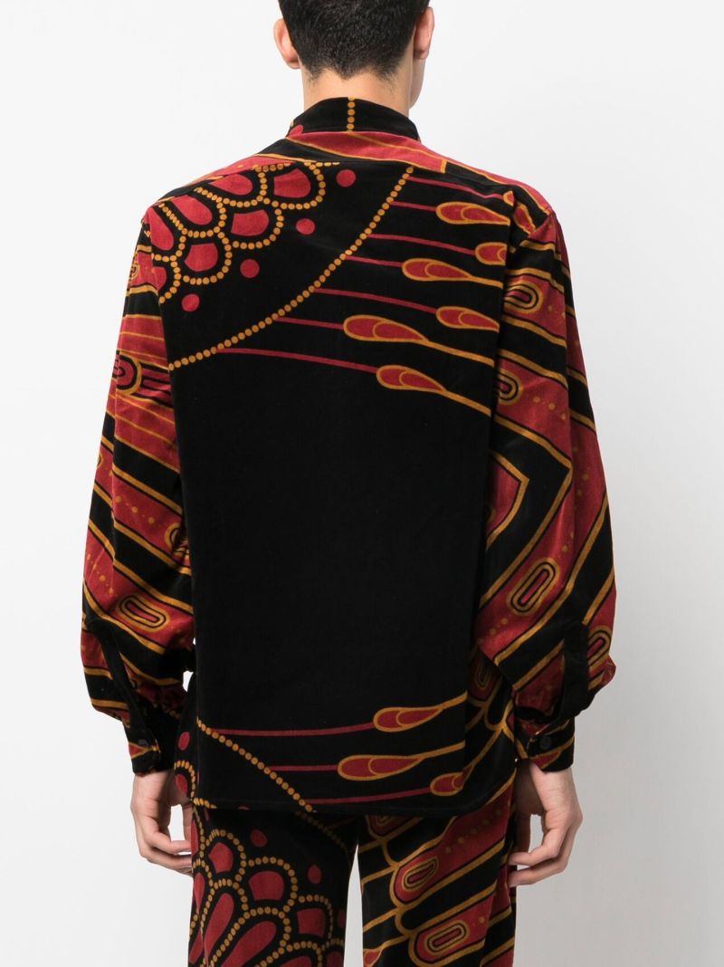 Black Art Deco Print Velvet Shirt