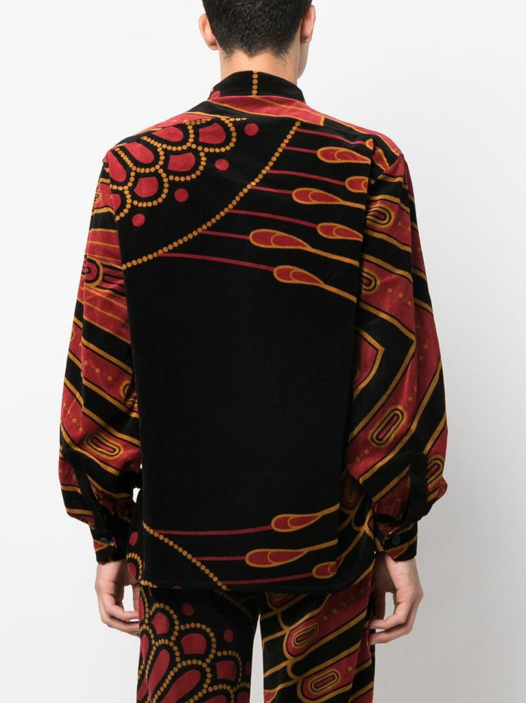 Black Art Deco Print Velvet Shirt