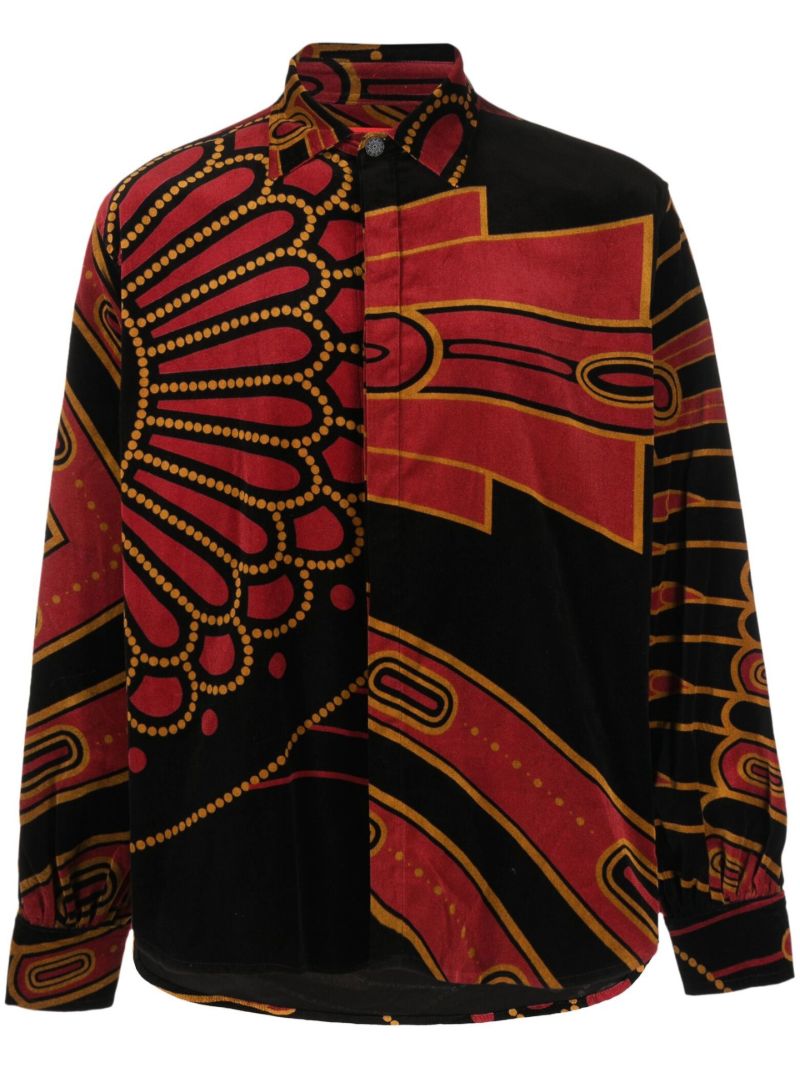 Black Art Deco Print Velvet Shirt