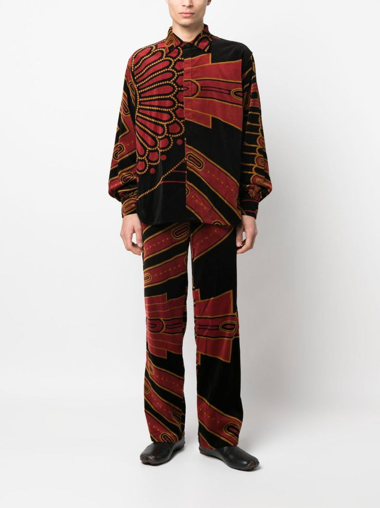 Black Art Deco Print Velvet Shirt