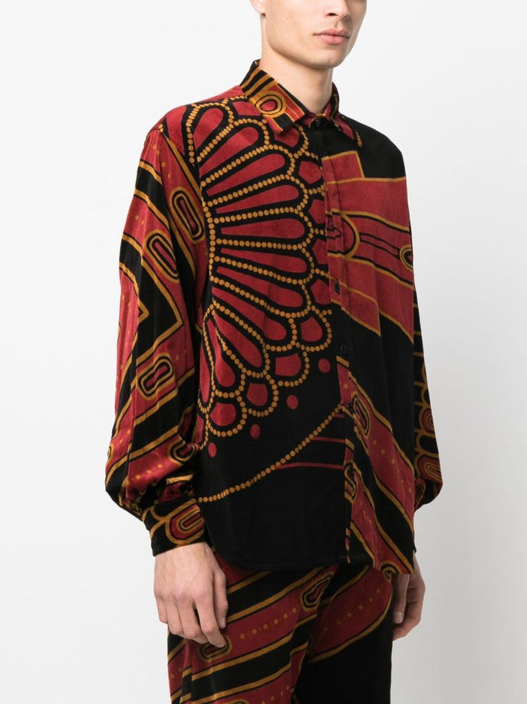 Black Art Deco Print Velvet Shirt