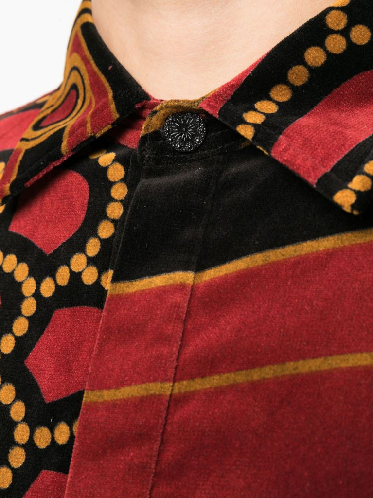 Black Art Deco Print Velvet Shirt
