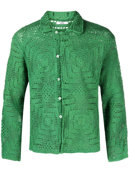Green Crochet Cotton Shirt