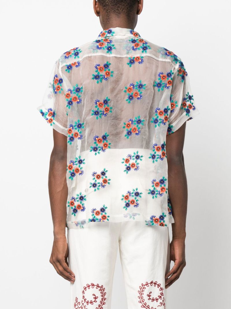 White Daisy Embroidered Sheer Silk Shirt