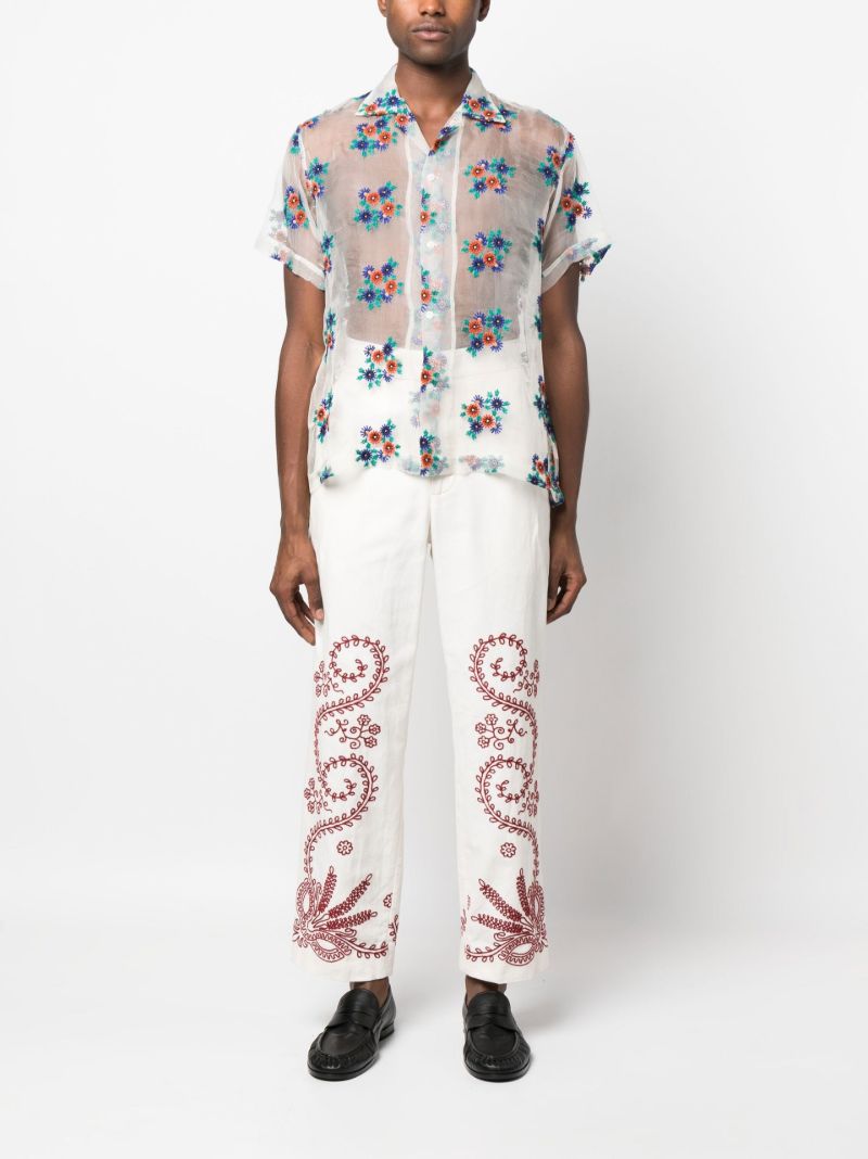 White Daisy Embroidered Sheer Silk Shirt