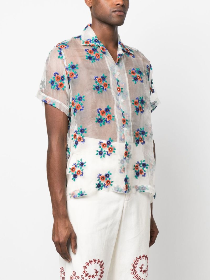 White Daisy Embroidered Sheer Silk Shirt
