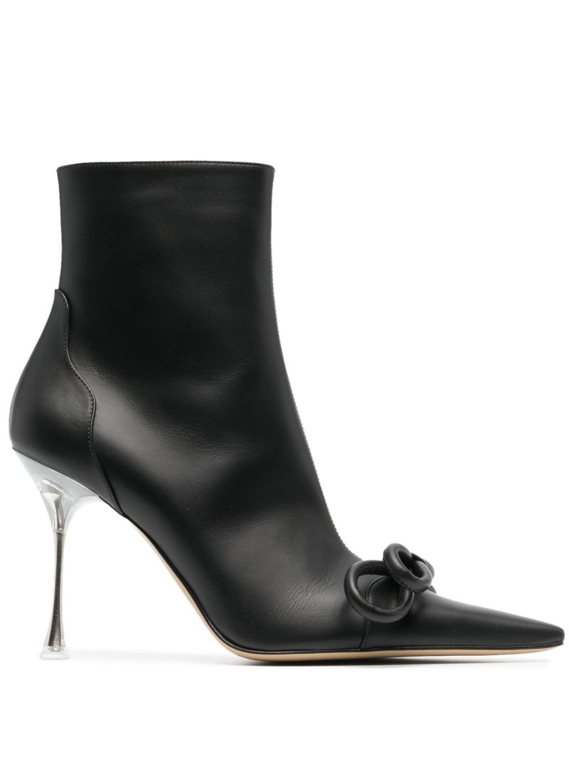 Black Double Bow 100 Leather Ankle Boots