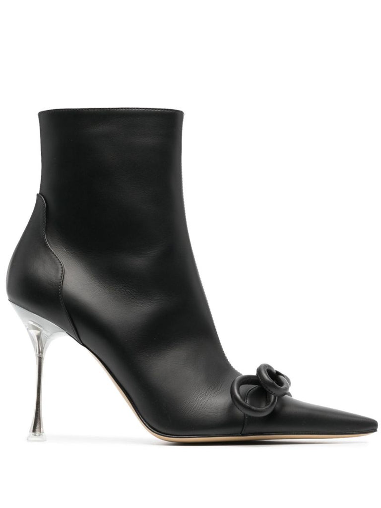 Black Double Bow 100 Leather Ankle Boots