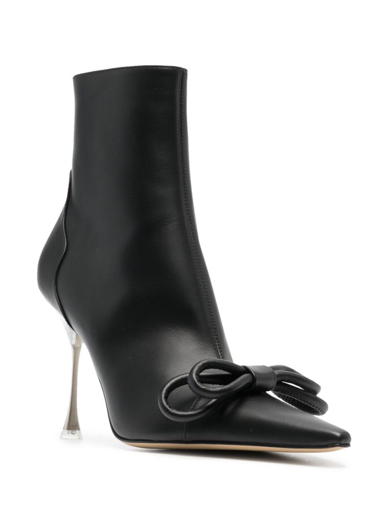 Black Double Bow 100 Leather Ankle Boots
