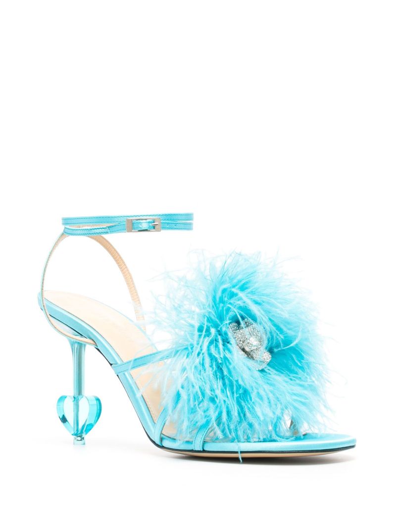 Blue Feather Trim 105 Satin Sandals