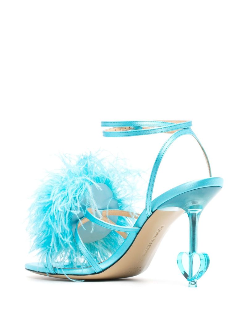 Blue Feather Trim 105 Satin Sandals