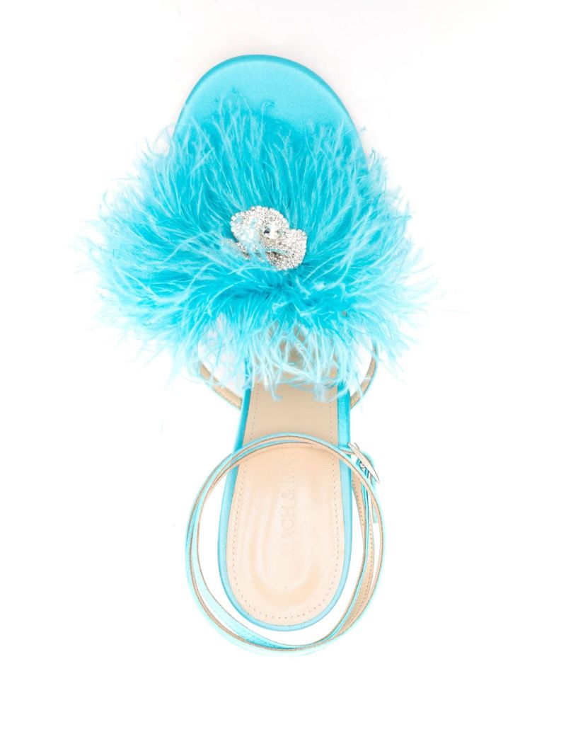Blue Feather Trim 105 Satin Sandals