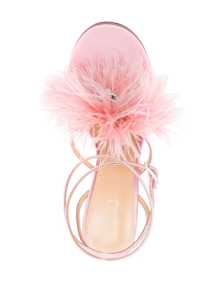 Pink Feather Trim 95 Satin Sandals