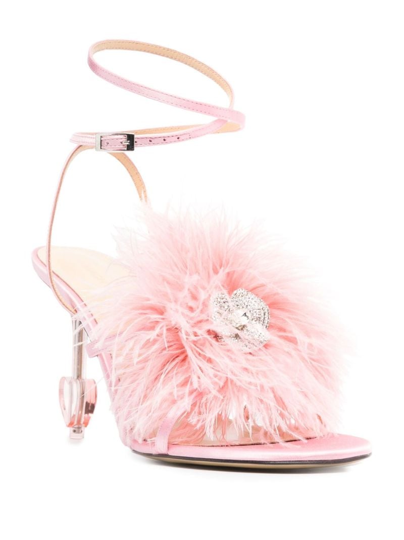 Pink Feather Trim 95 Satin Sandals