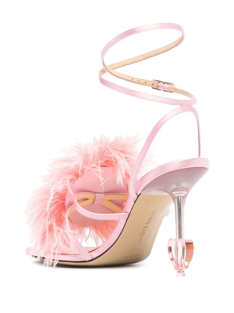 Pink Feather Trim 95 Satin Sandals