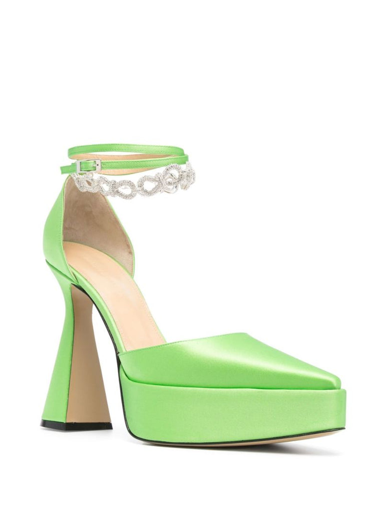 Green Bow Chain 140 Satin Pumps