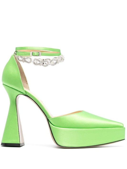 Green Bow Chain 140 Satin Pumps