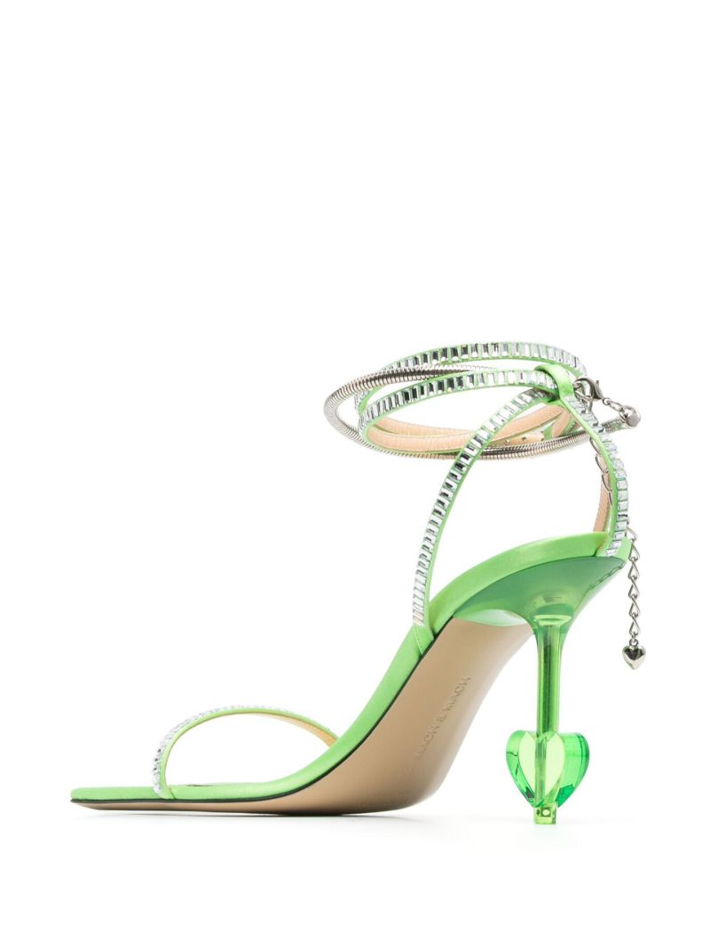 Green Crystal Heart 105 Satin Sandals