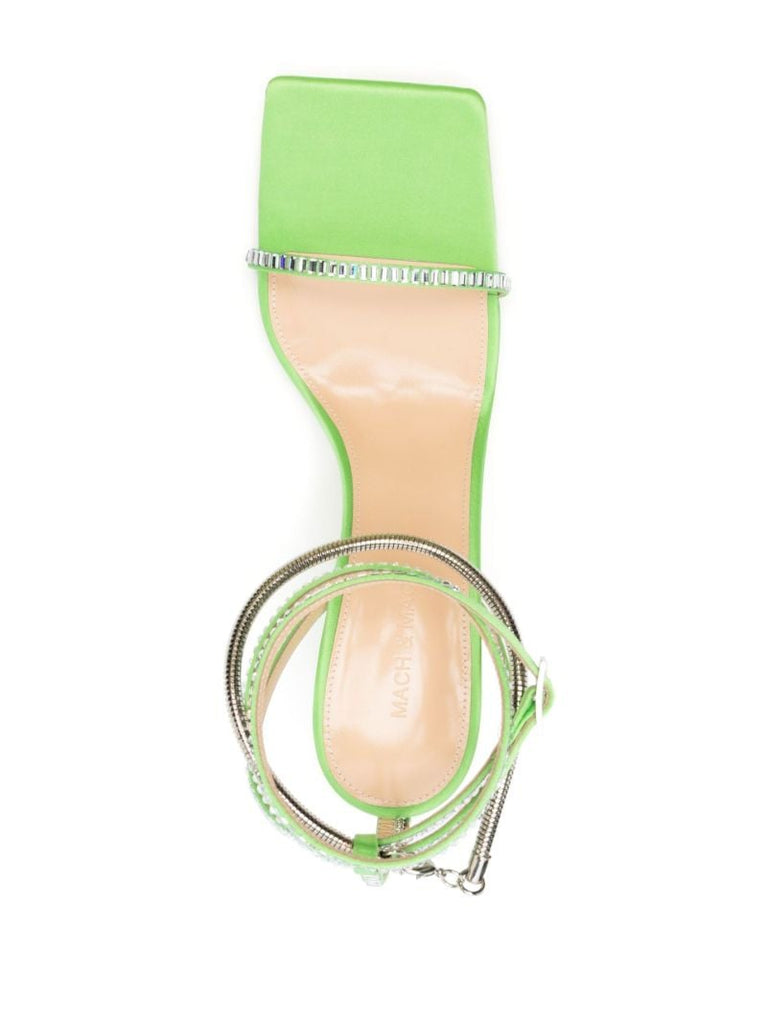 Green Crystal Heart 105 Satin Sandals