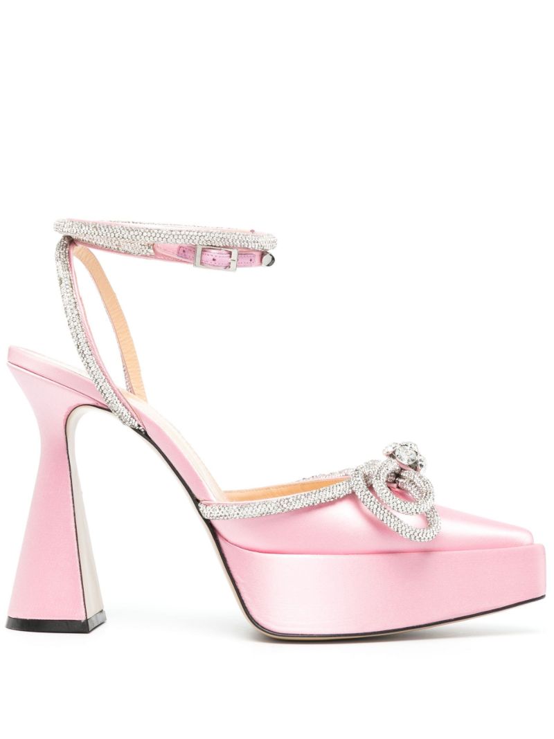 Pink Double Bow 140 Crystal Satin Pumps