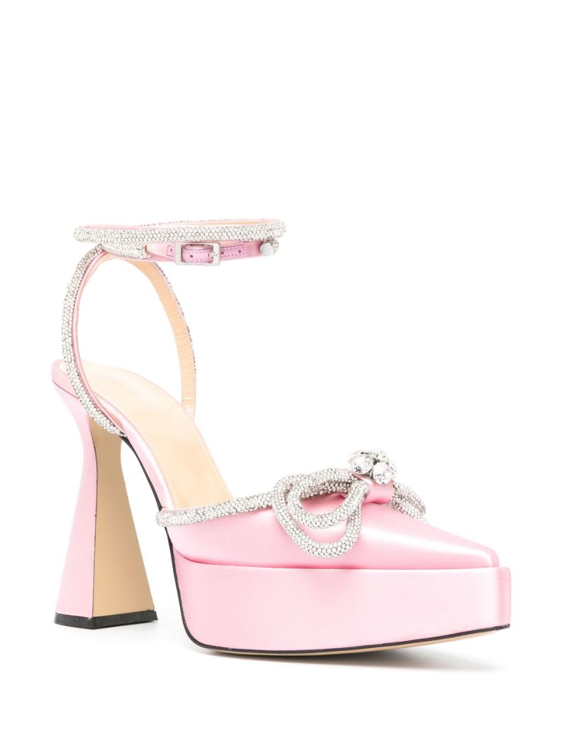 Pink Double Bow 140 Crystal Satin Pumps