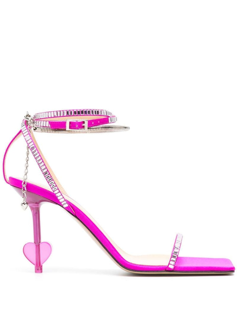Pink Crystal Heart 105 Satin Sandals