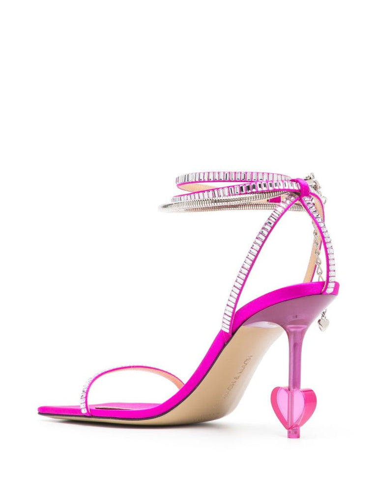 Pink Crystal Heart 105 Satin Sandals