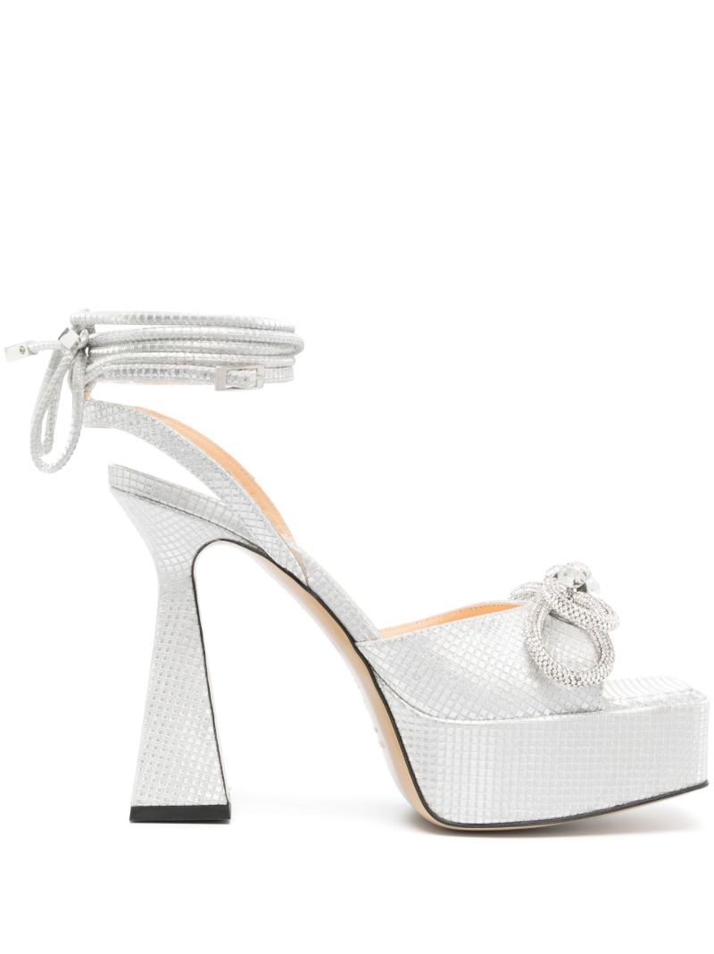 Silver Double Bow 140 Crystal Leather Sandals