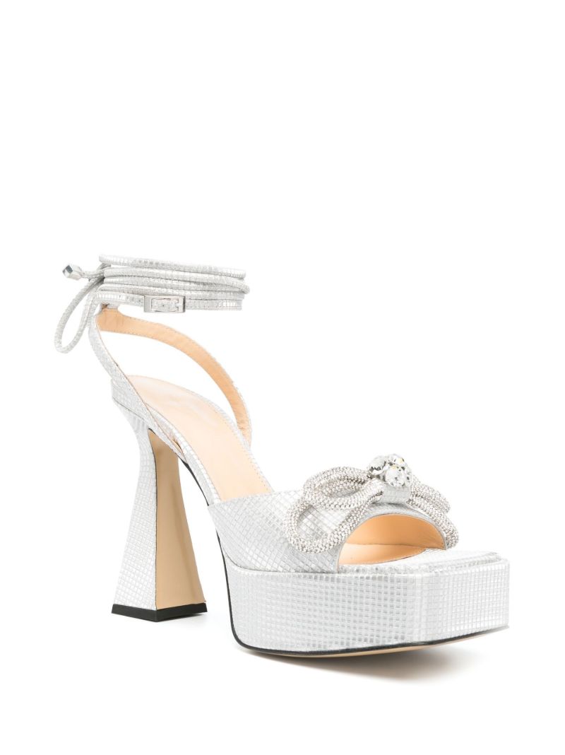 Silver Double Bow 140 Crystal Leather Sandals