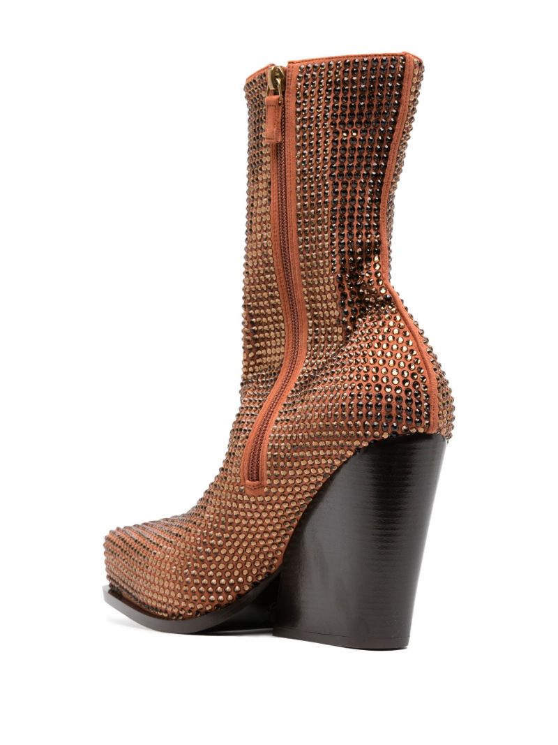 Brown Crystal Cowboy 80 Faux Leather Boots