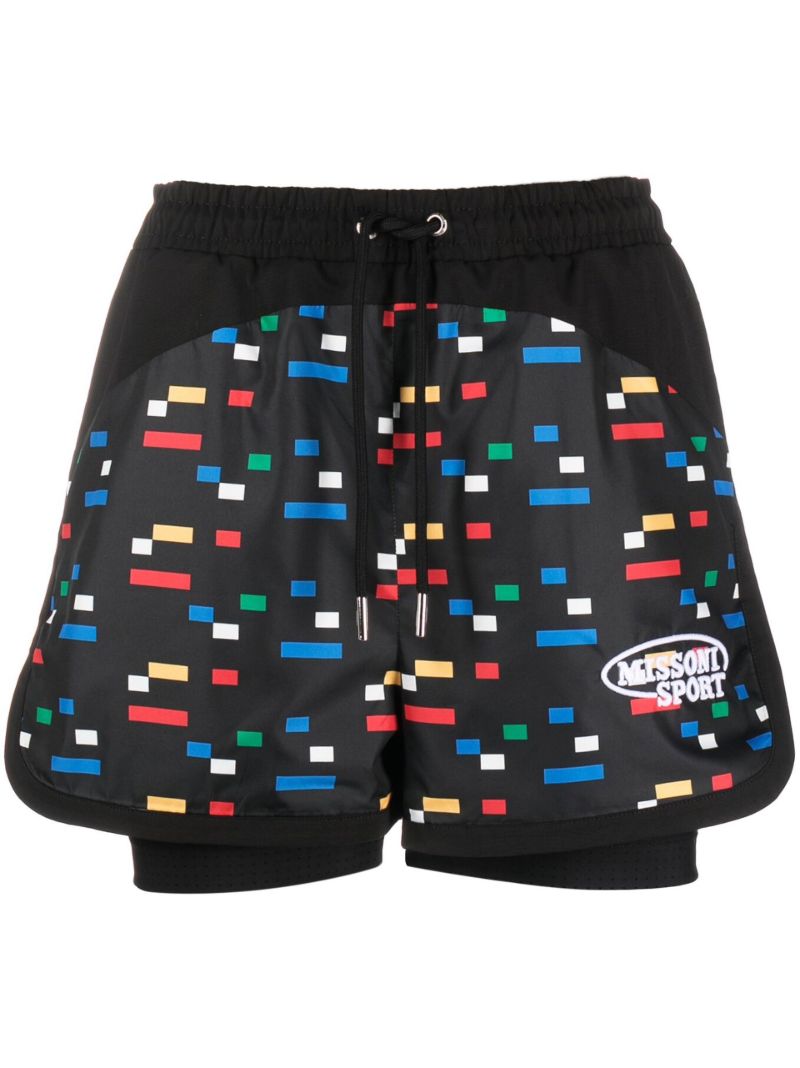 Black Pixel Print Running Shorts