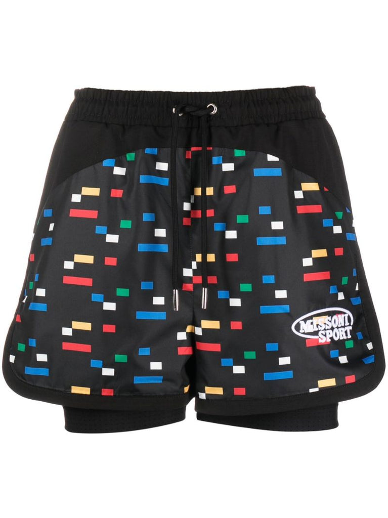 Black Pixel Print Running Shorts