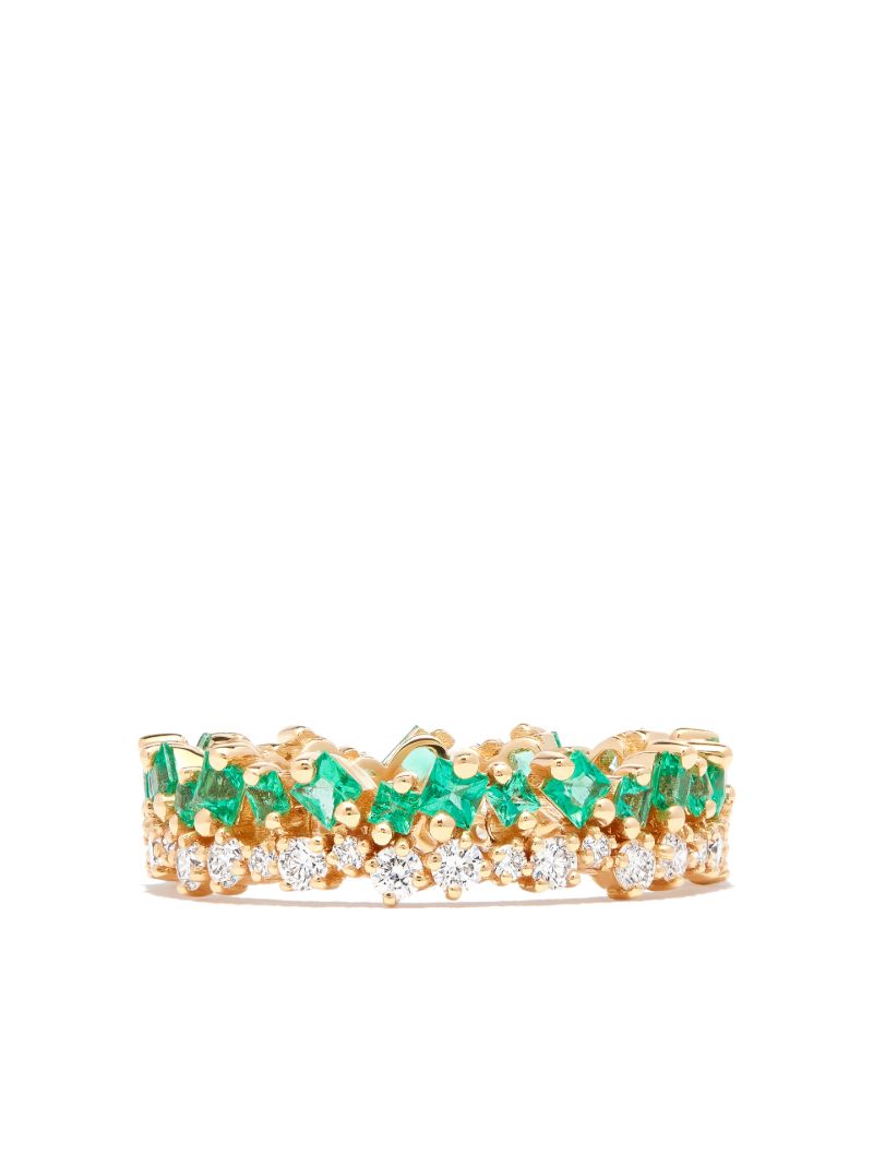18kt Yellow Gold Princess Short Stack Emerald Eternity Band Ring