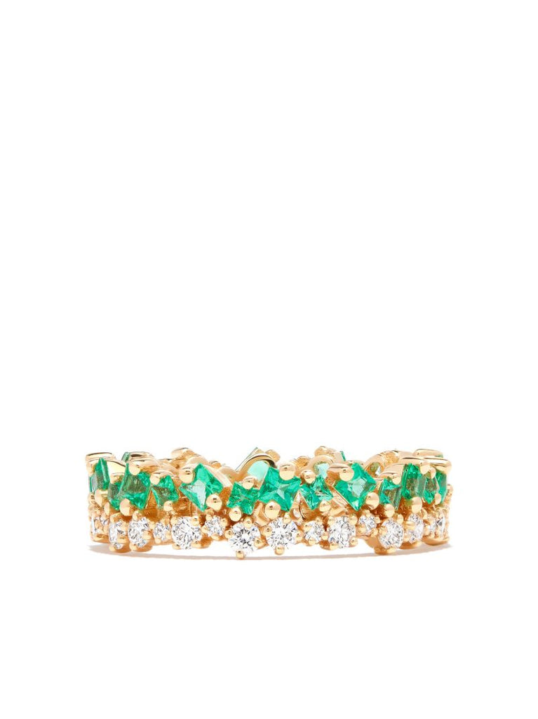 18kt Yellow Gold Princess Short Stack Emerald Eternity Band Ring