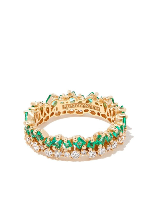 18kt Yellow Gold Princess Short Stack Emerald Eternity Band Ring