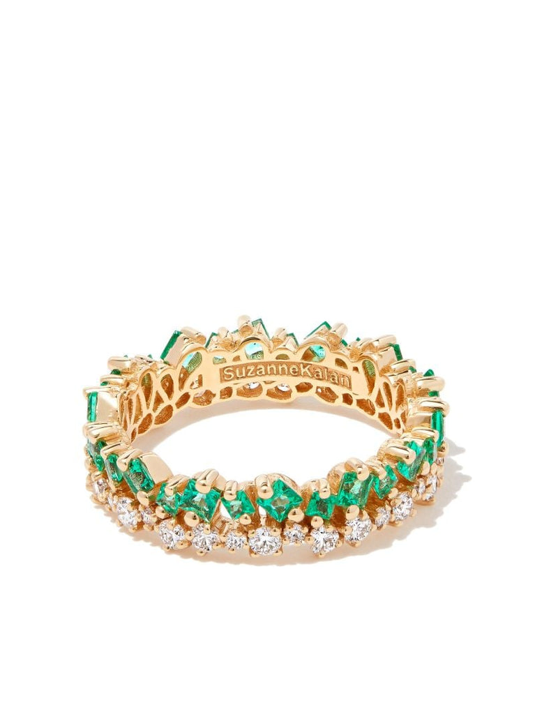 18kt Yellow Gold Princess Short Stack Emerald Eternity Band Ring