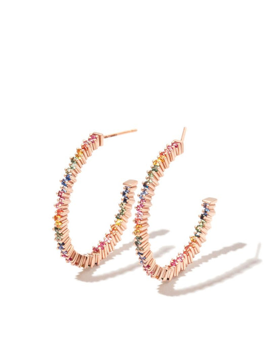18k Rose Gold Rainbow Sapphire Hoop Earrings