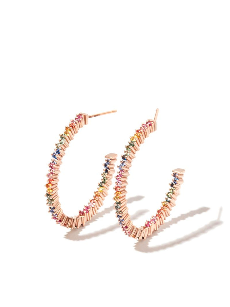 18k Rose Gold Rainbow Sapphire Hoop Earrings