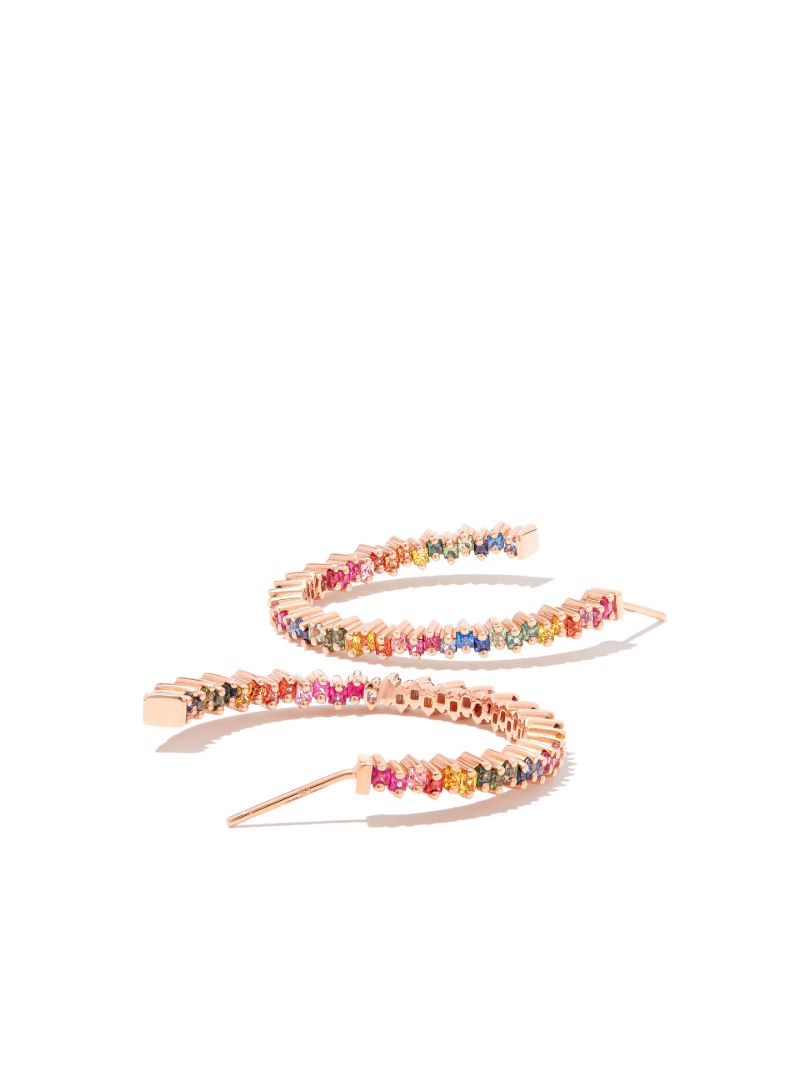 18k Rose Gold Rainbow Sapphire Hoop Earrings