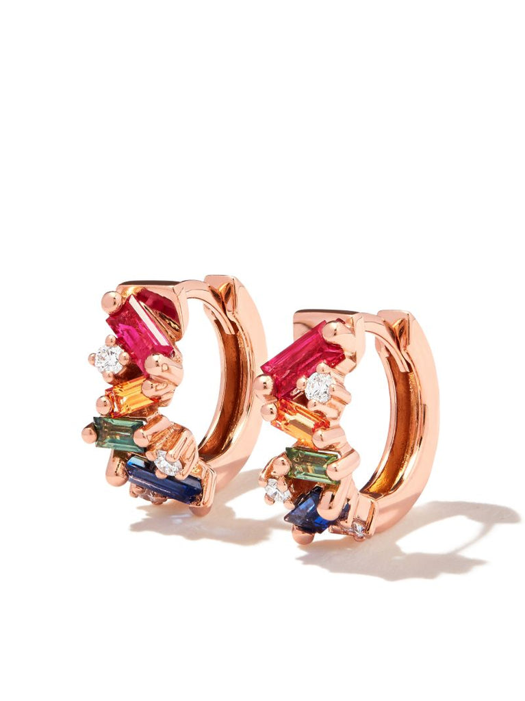 18k Rose Gold Frenzy Sapphire and Diamond Huggie Earrings