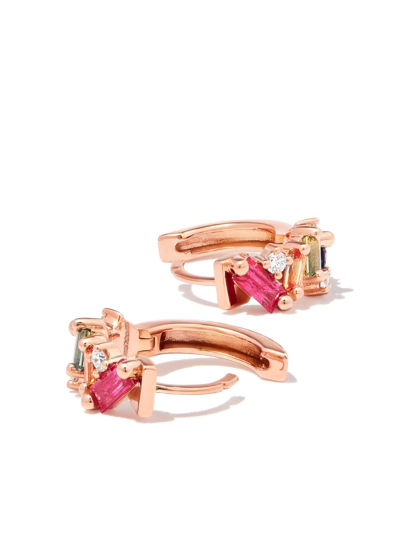 18k Rose Gold Frenzy Sapphire and Diamond Huggie Earrings